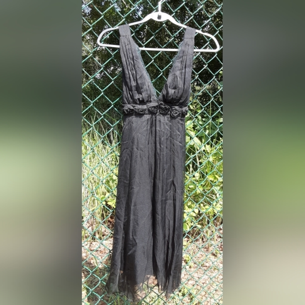 P Luca Milan Flowy Sleeveless Black Midi Cocktail Dress Small